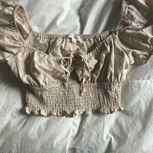 La Hearts Cream Smocked Crop Top